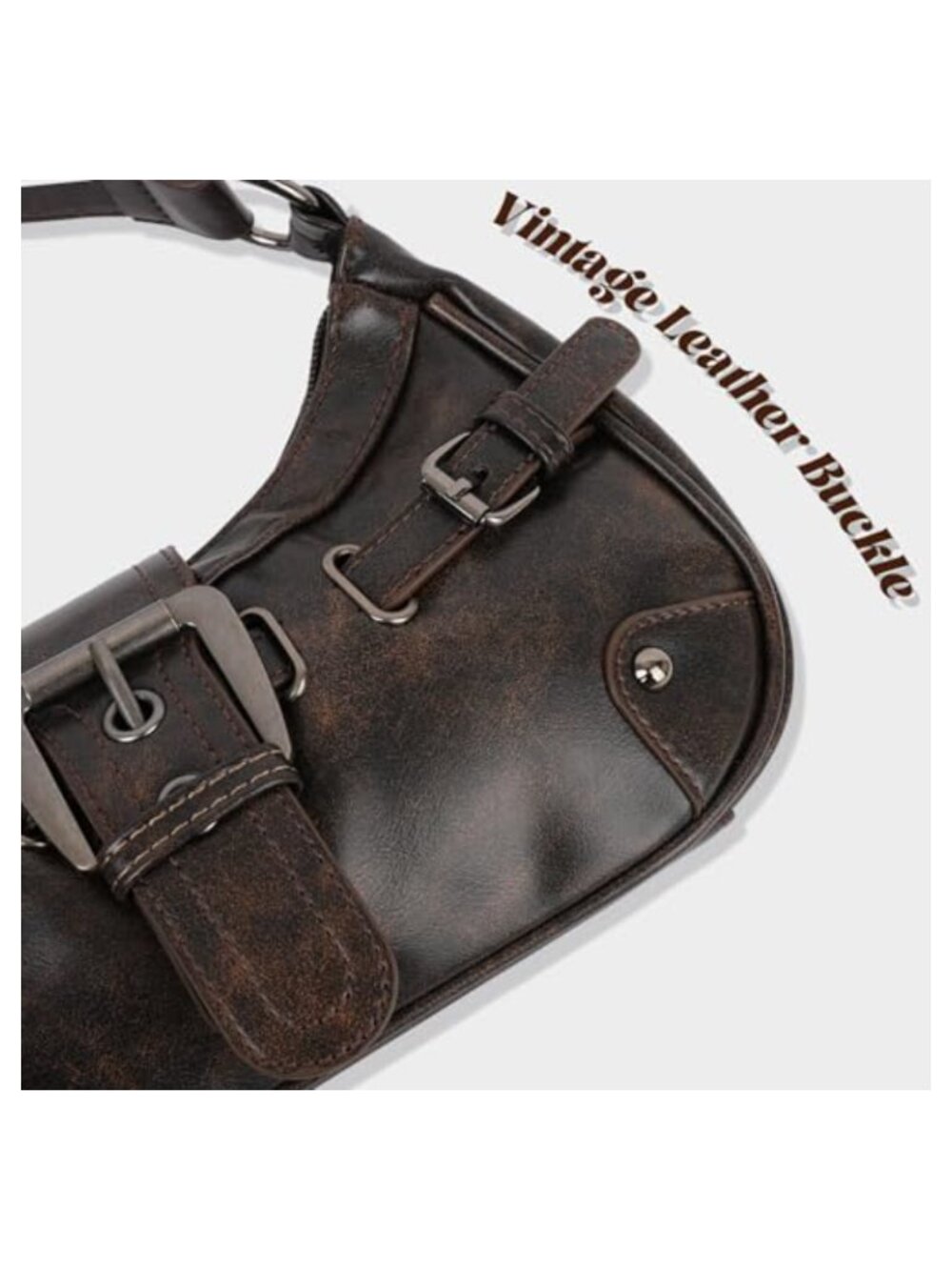 Vegan Leather Crescent Hobo Bag for Women Zipper Closure Casual Shoulder Bag - Picture 3 of 6